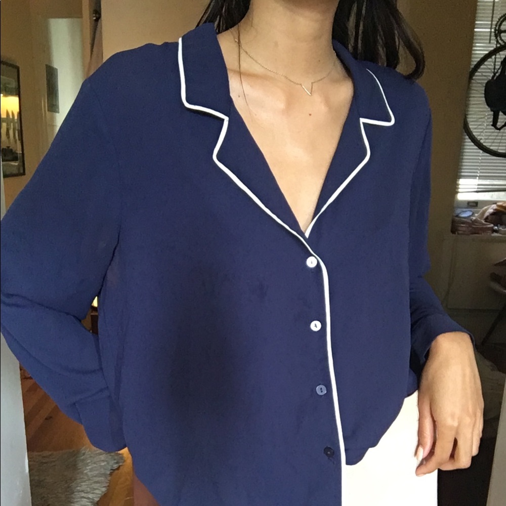 Good bye! button down shirts in navy blue